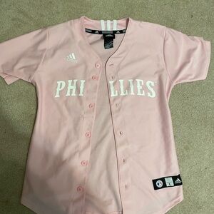 Pink Phillies baseball jersey, Authentic MLB merchandise, YOUTH LARGE